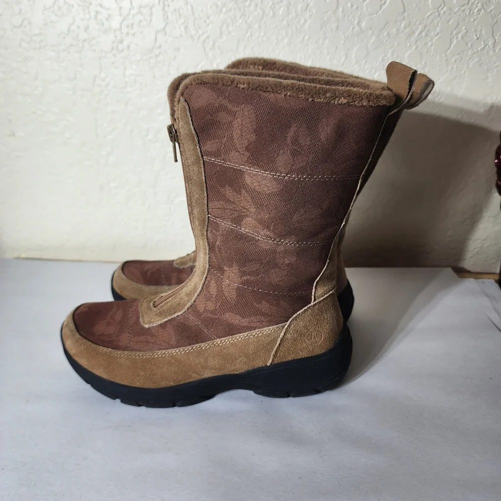 Lands End Womens Brown Suede Nylon Front Zip Winter Boots 525813 Size 8.5 B